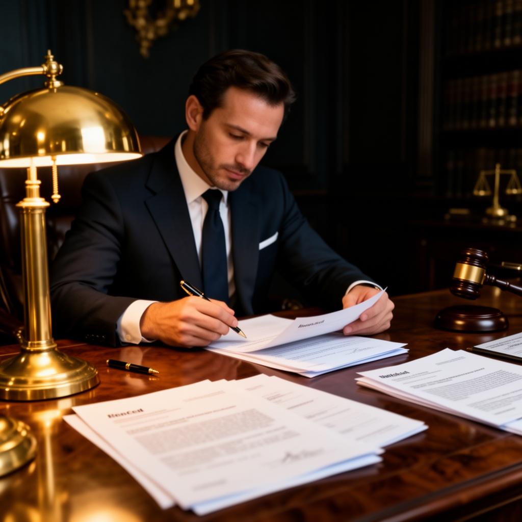Profissional analisando documentos bancários e jurídicos
